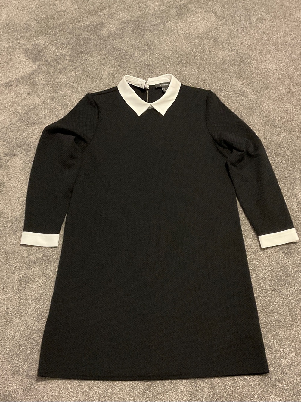 Black Shift Dress with White Collar and Cuffs